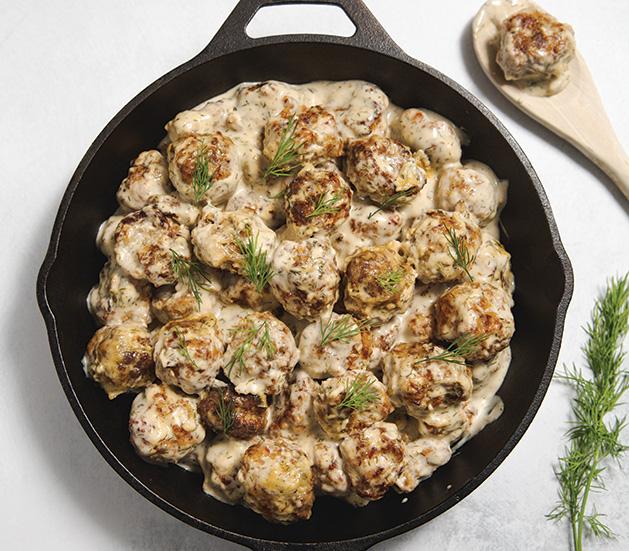 Swedish meatballs in cake with vanilla frosting
