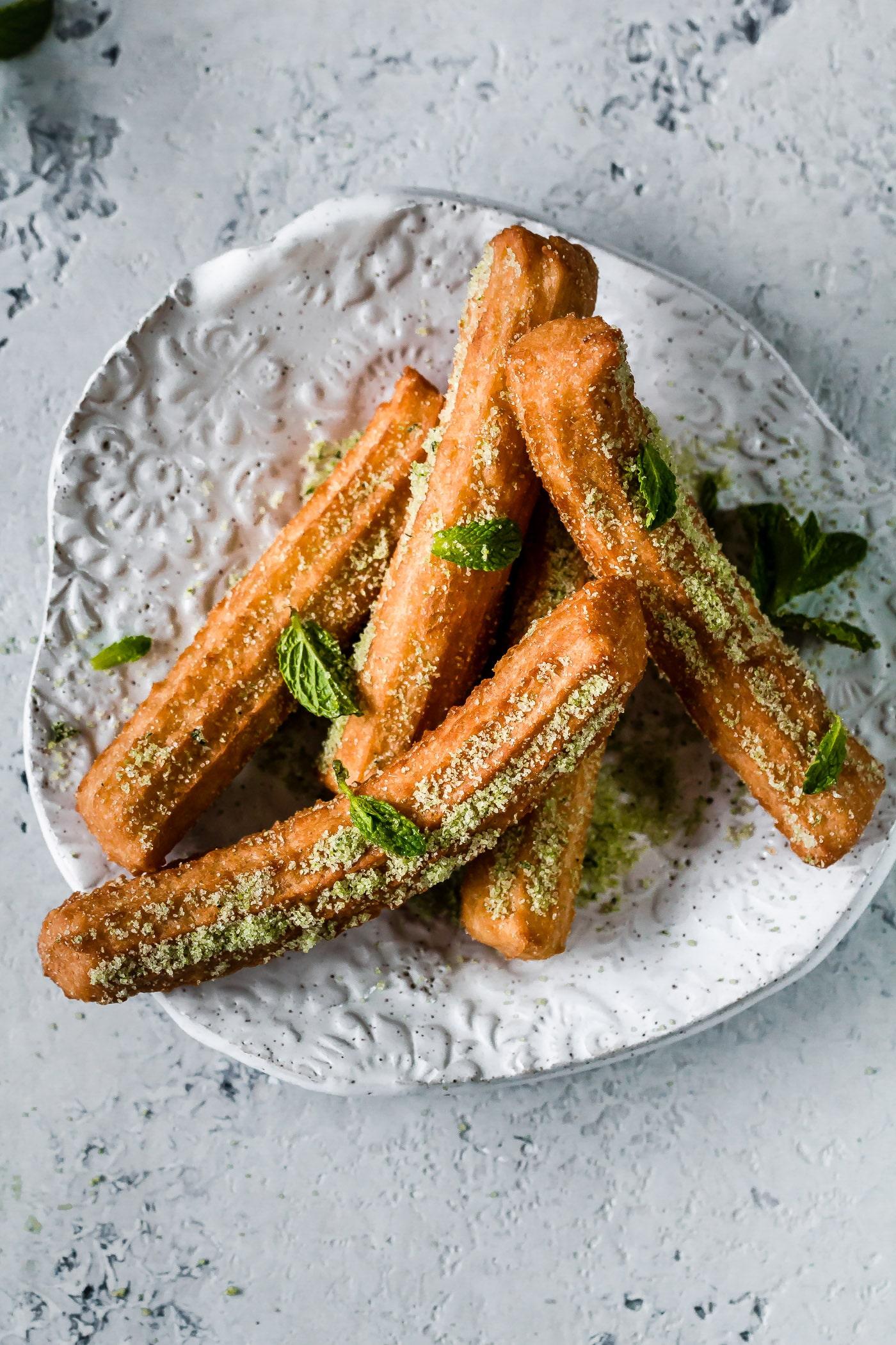 matcha green tea churros close up shot