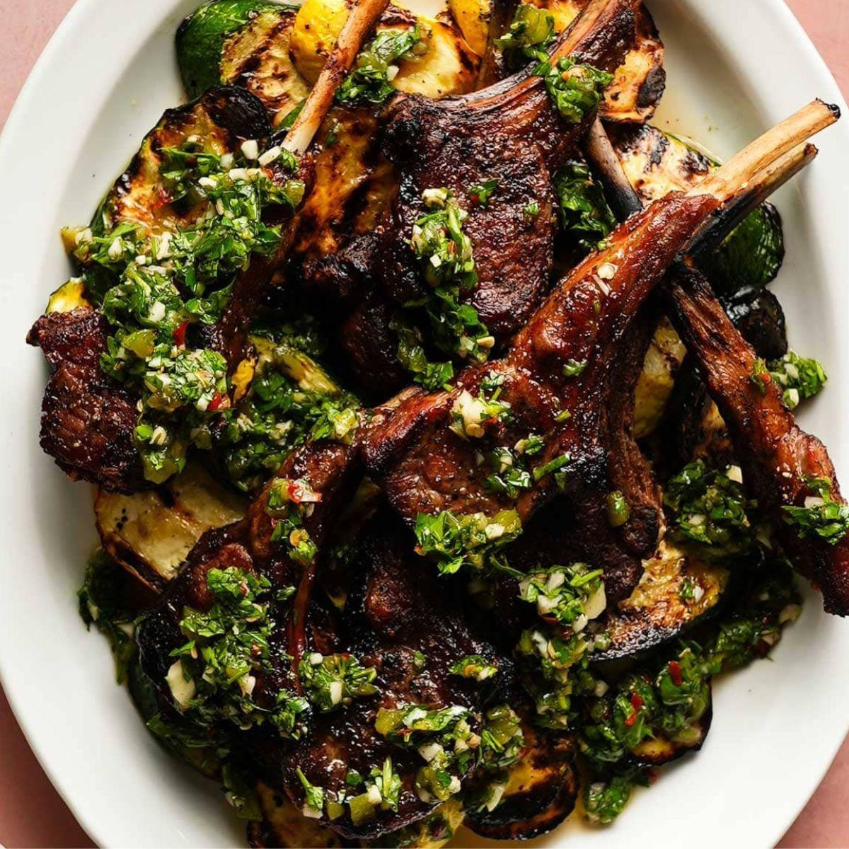 grilled lamb chops with callaloo garnish