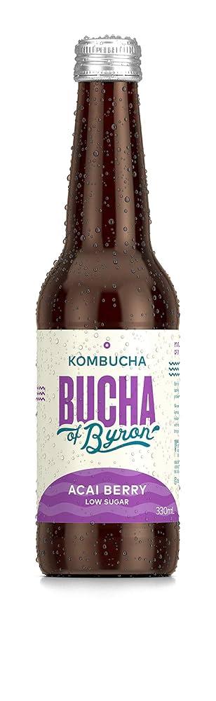 Acai berry kombucha in a glass bottle