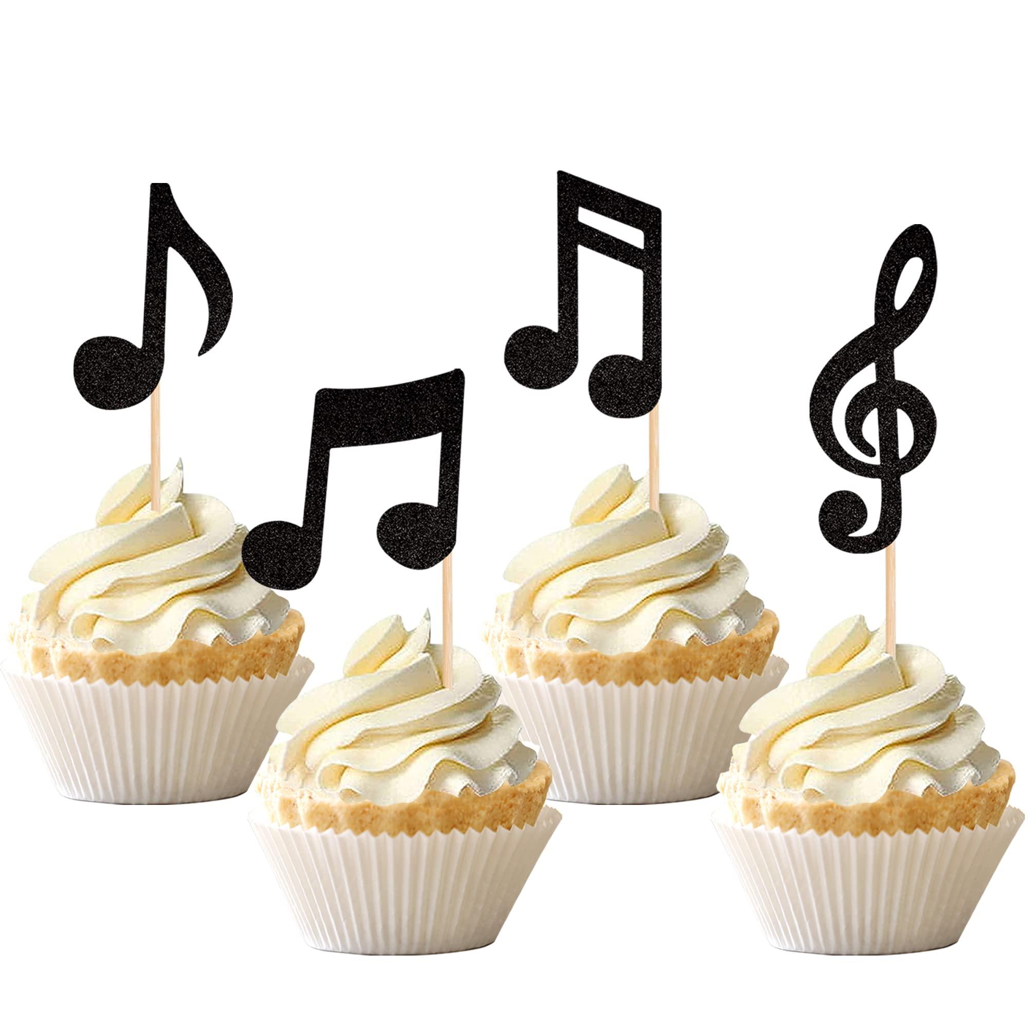 close up of a batch of musical note cupcakes