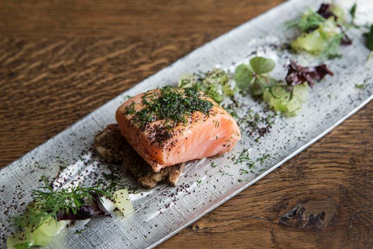 Aquavit Gravlax with Cucumber dill garnish