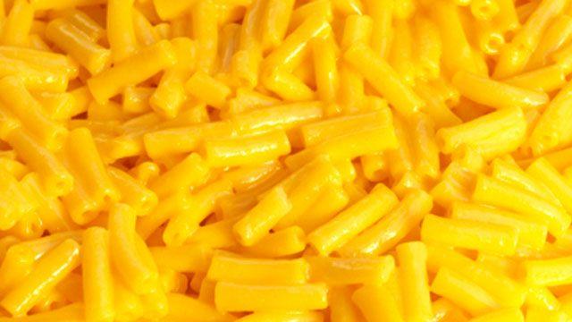 close-up of colorful mac and cheese art