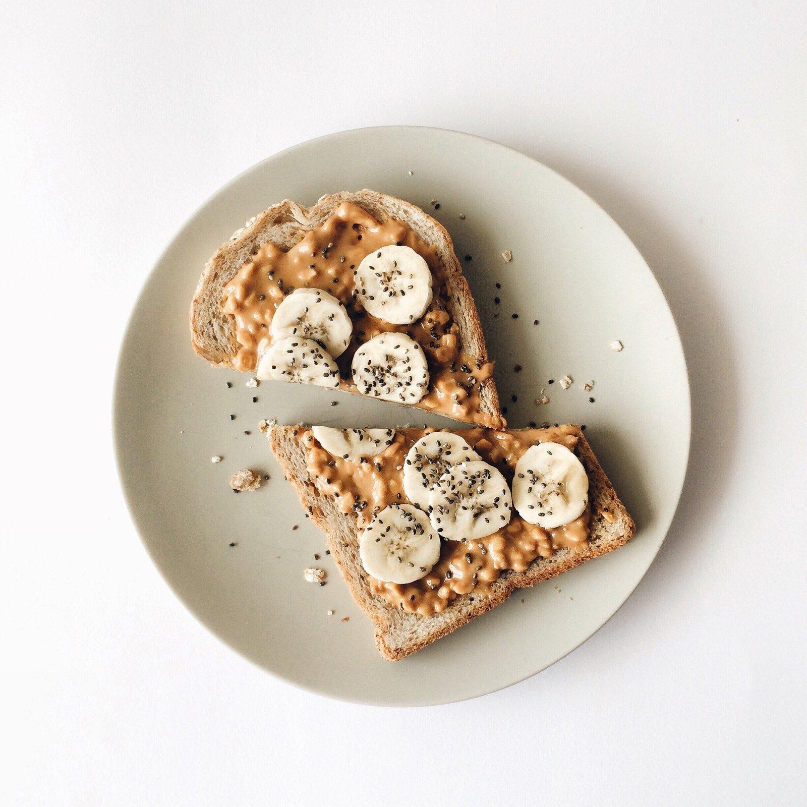 peanut butter banana avocado toast with chia seeds