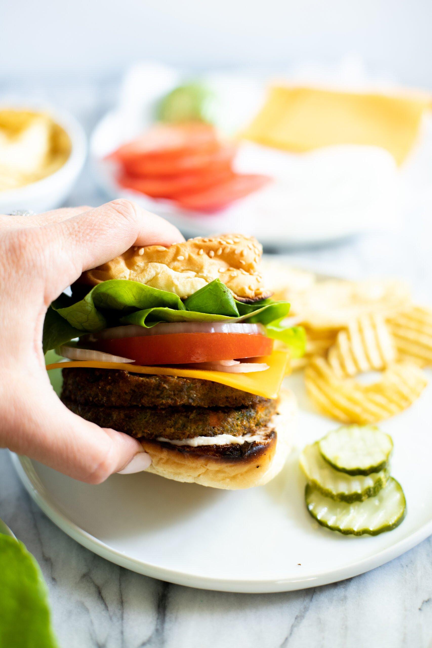 variety of vegan burger toppings