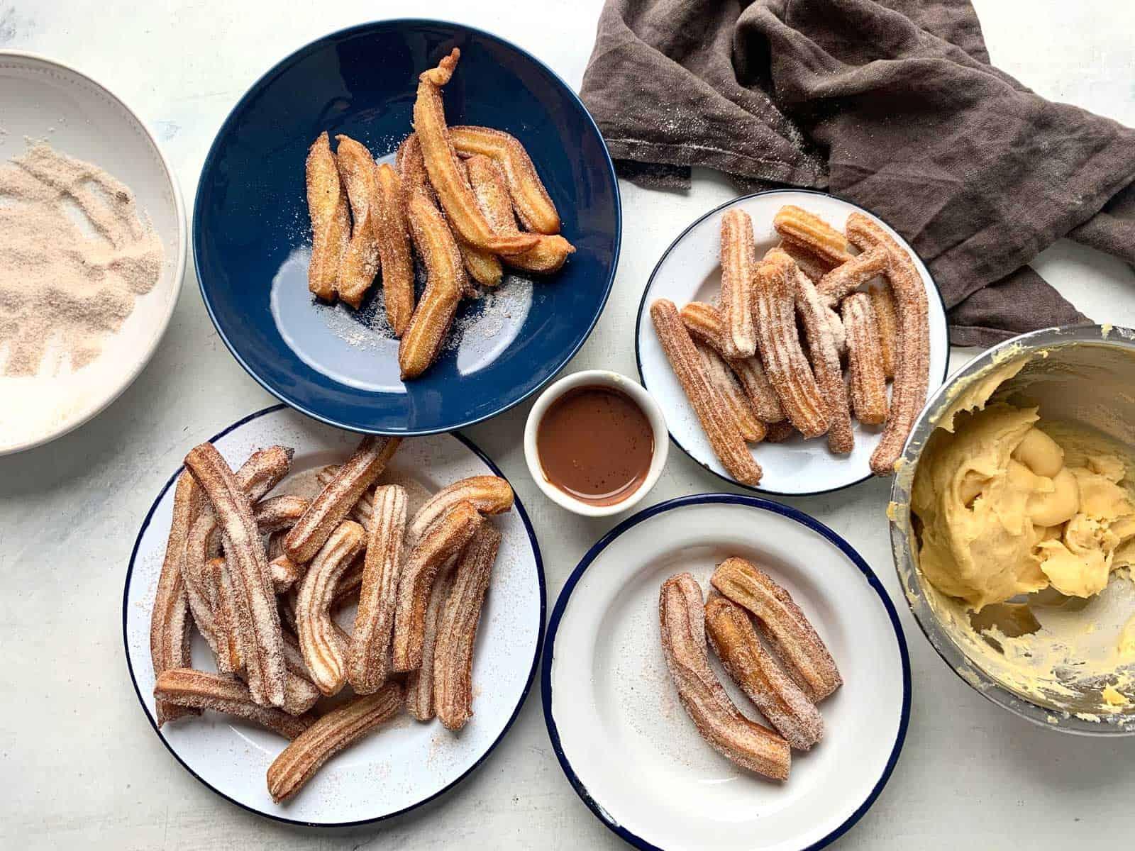 ingredients for churros laid out on a table