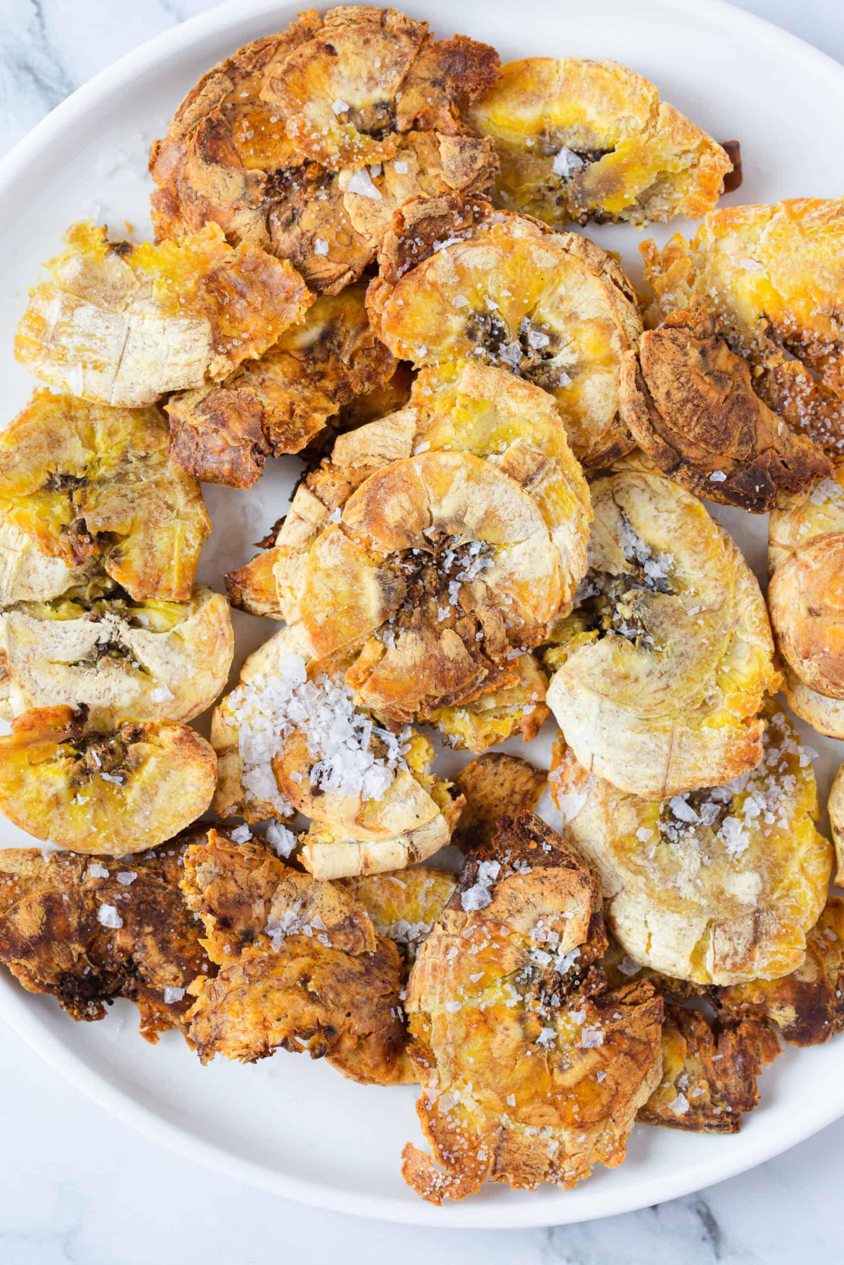 Crispy plantain chips sprinkled with parmesan cheese