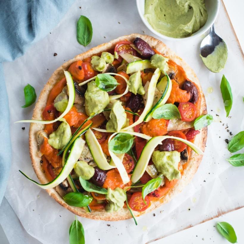 Vegetable Curry Pizza with Creamy Cashew Sauce