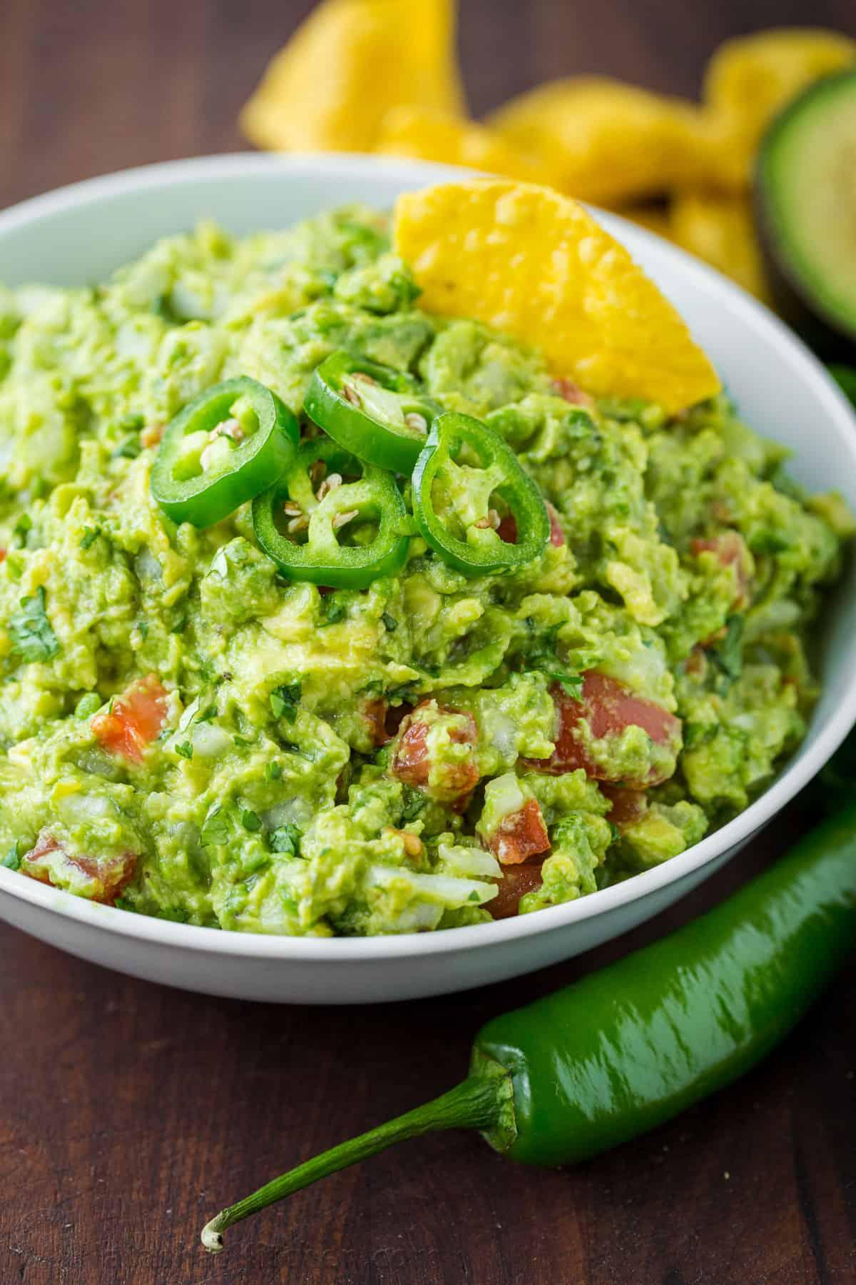 spicy jalapeño guacamole with tacos