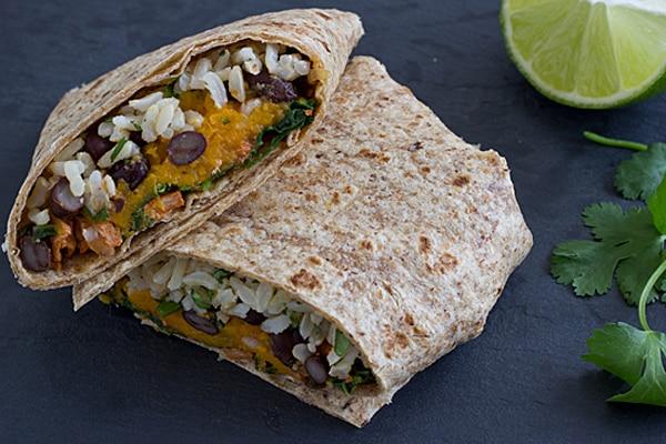 sweet potato and kale burrito wrap