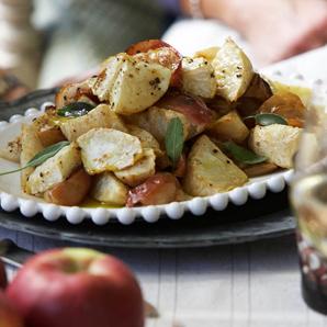 roasted celery root with apples and sage
