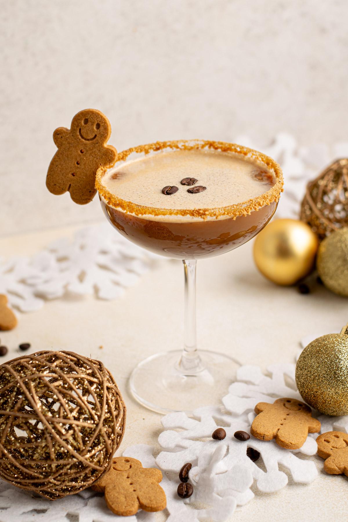 Close-up of a gingerbread shot with garnish