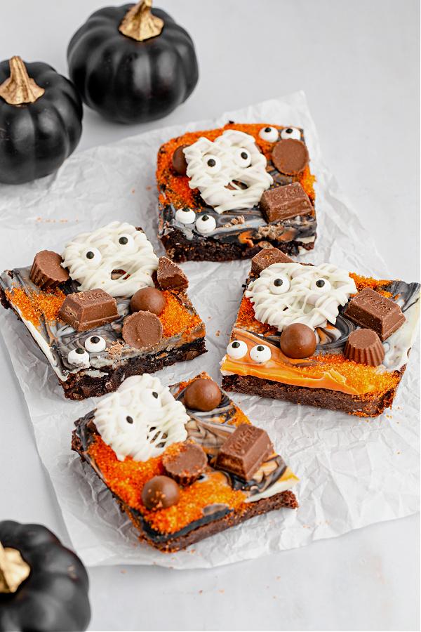 low calorie black bean brownies with halloween decorations