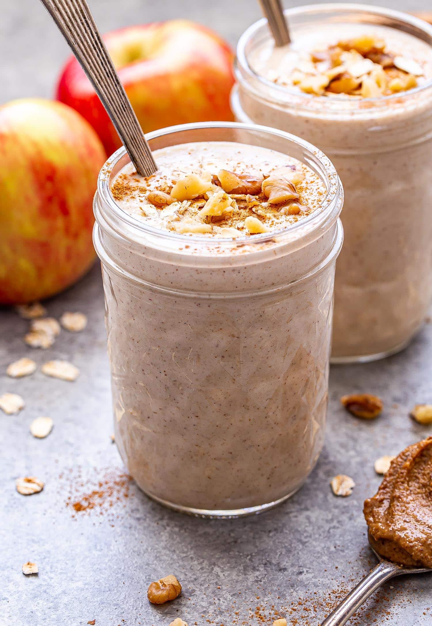 buckwheat groats apple cinnamon smoothie in a glass