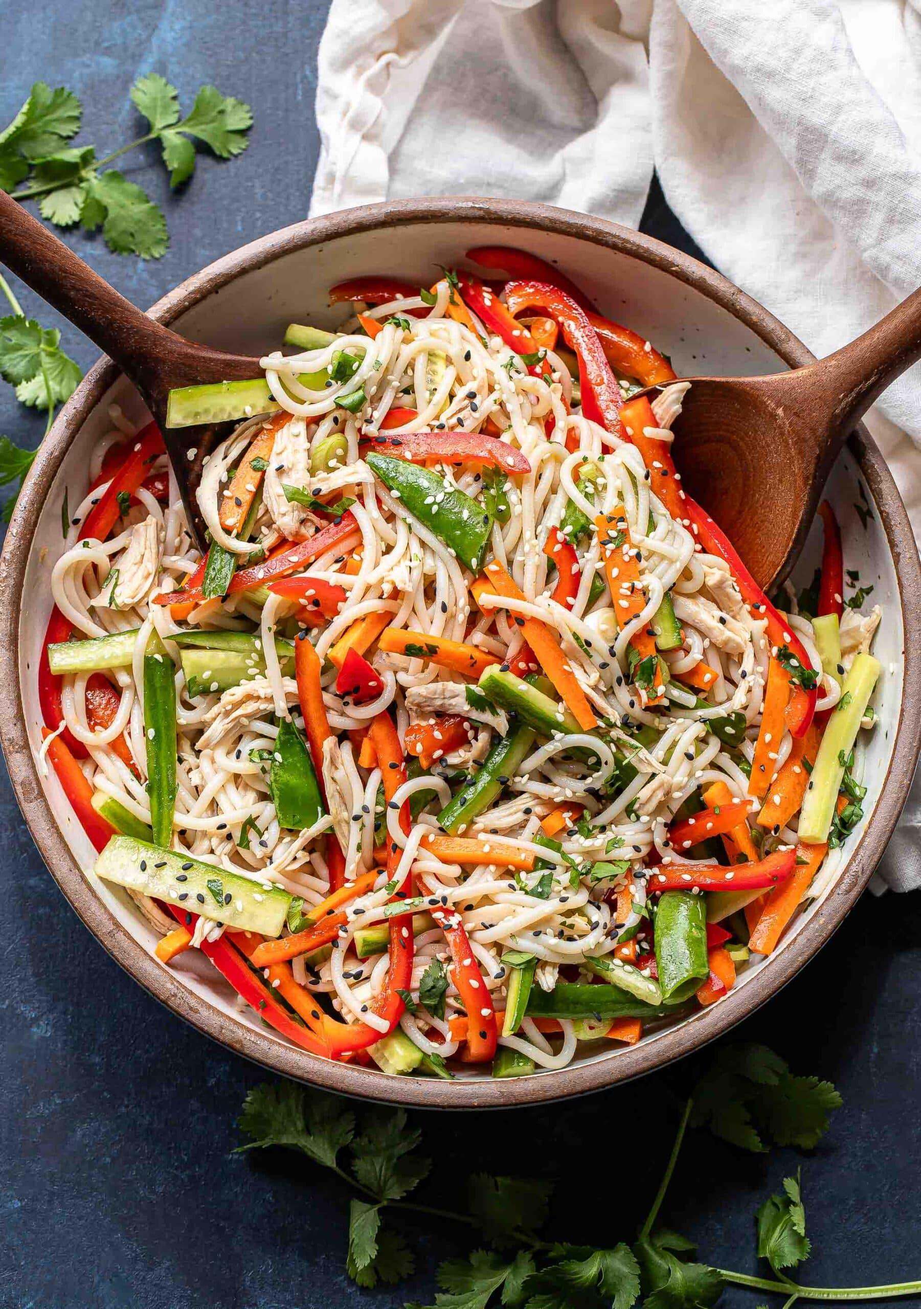 bowl of asian sesame noodle salad ready to be served