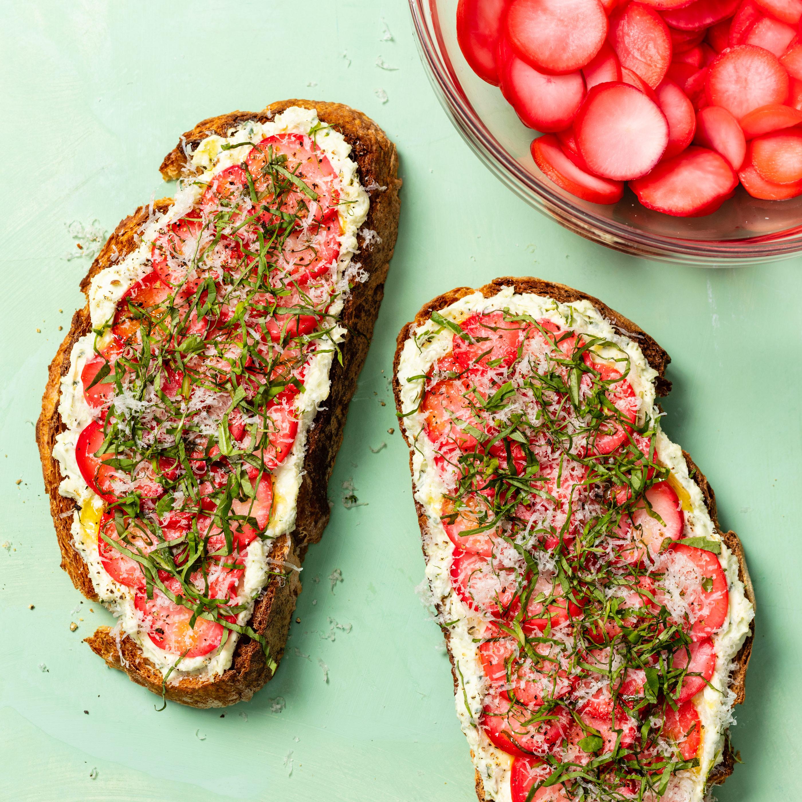 fermented radish, horseradish, and garlic peels on toast