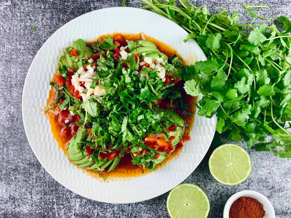 close up of a Keto Asian Avocado Salad on a plate