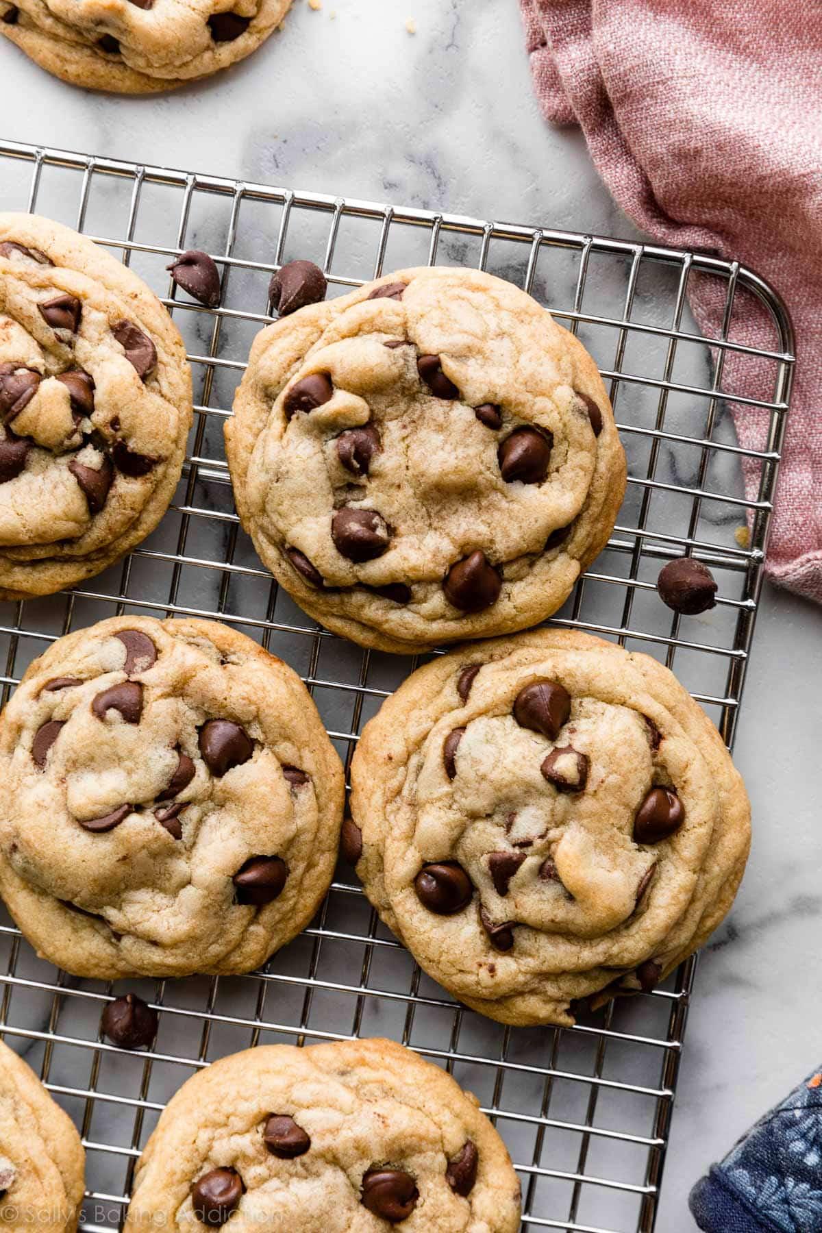 chocolate chip cookies baking in the oven