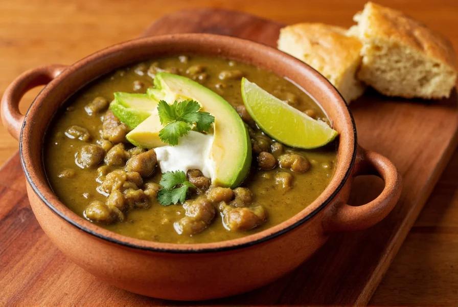 bowl of rustic chili stew garnished with fresh cilantro and a dollop of sour cream