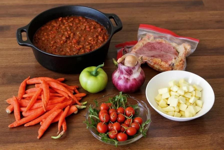 ingredients for the Pioneer Woman's chili recipe laid out on a wooden table