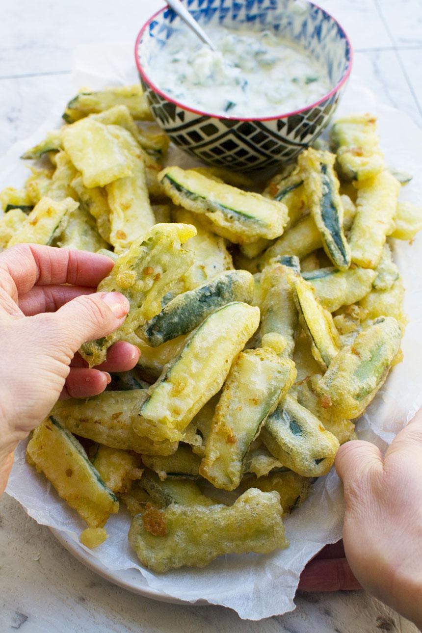 preparing batter for zucchini tempura