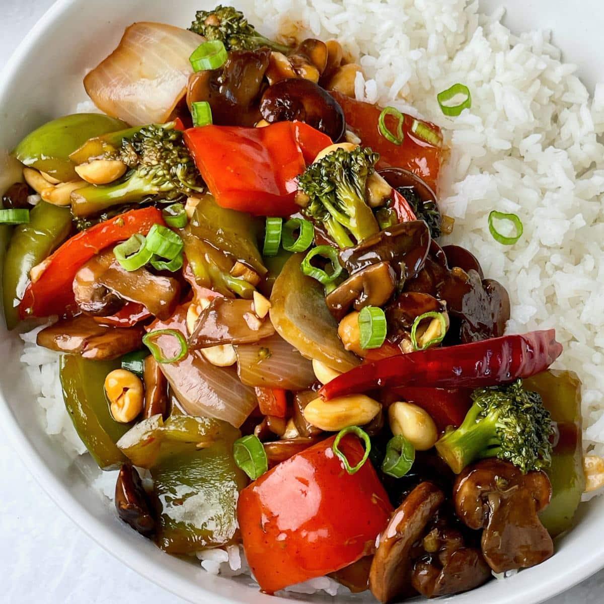 Kung Pao Vegetable Stir-Fry with Cashews and Chili Peppers