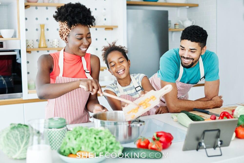 Family preparing meal prep together in kitchen