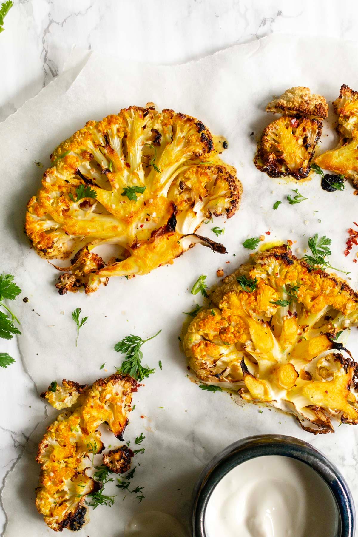 baked cauliflower steaks with coconut curry glaze