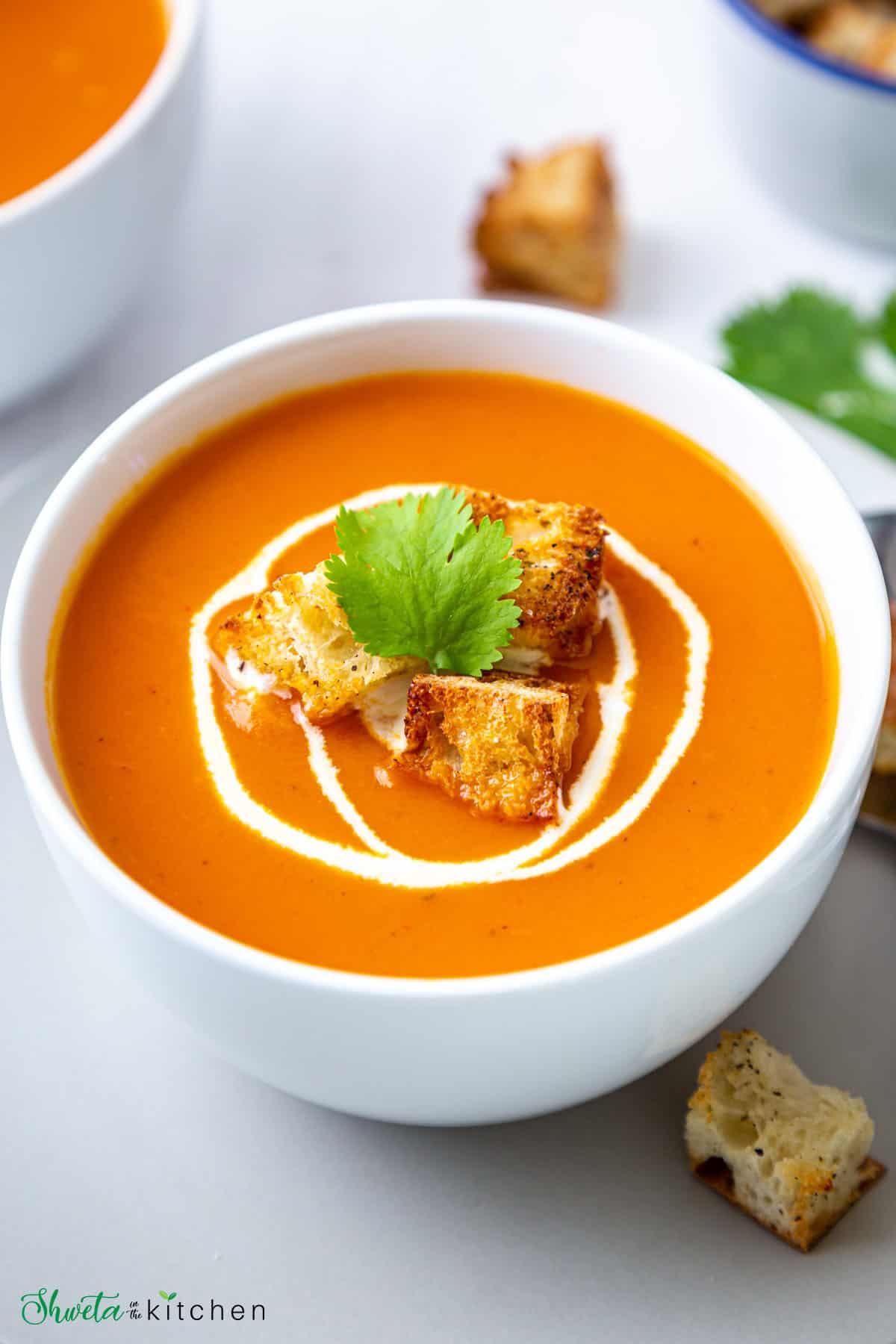 creamy tomato soup in a bowl