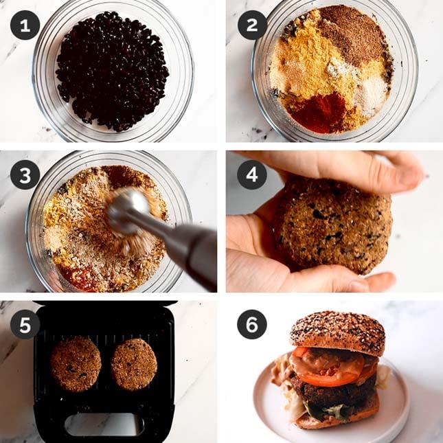 Step-by-step photos of making vegan burgers