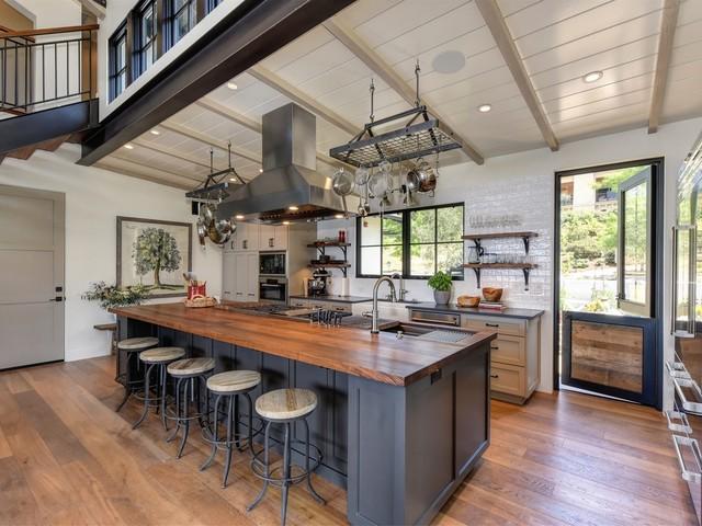 A warm, inviting kitchen with baking ingredients laid out on the counter