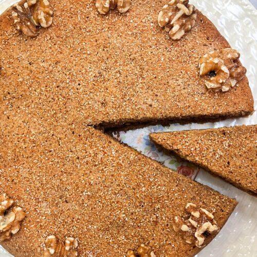 Close up of a single wheat cake, showing the soft texture and slightly golden brown crust