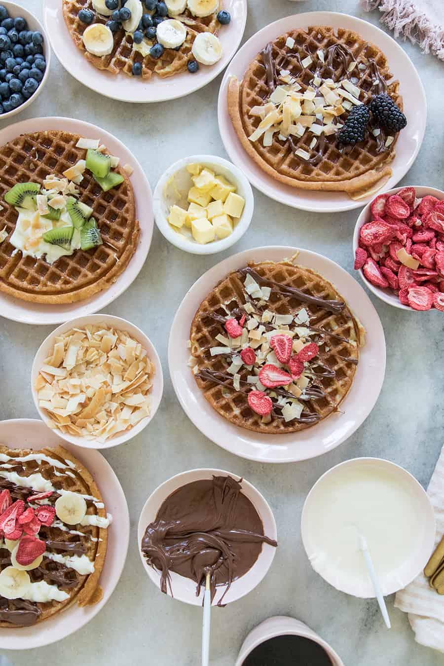 easter waffle bar with various toppings