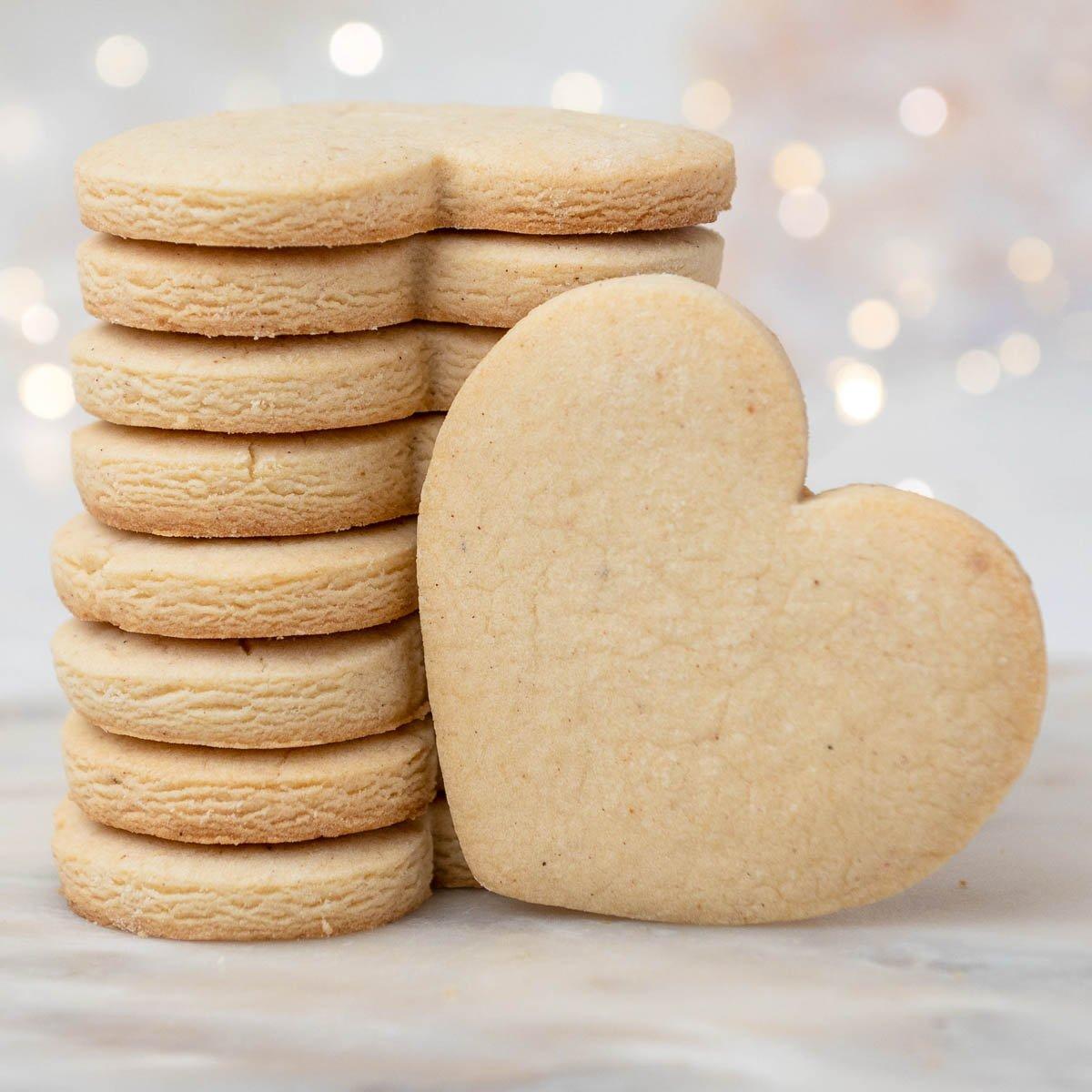 close-up of baked sugar cookies ready for icing