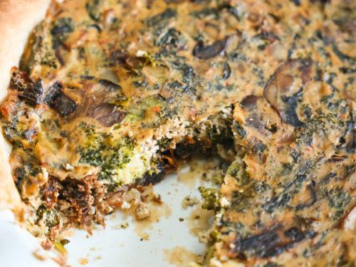 Close up shot of the vegan quiche filling ingredients