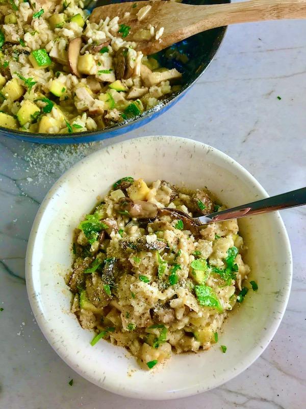 instant pot zucchini chicken and rice in a bowl