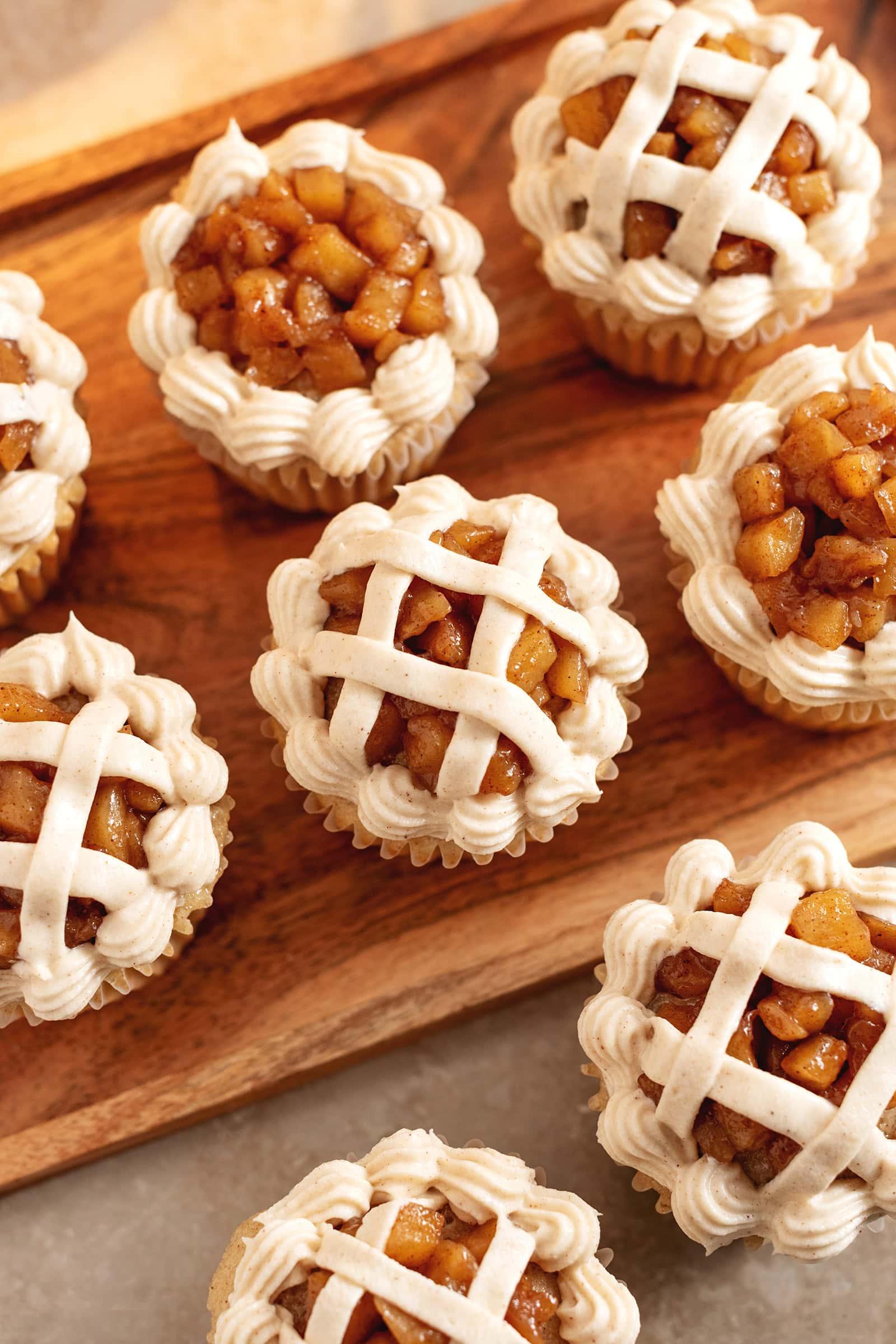 A close-up of the finished Apple Pie Cupcakes, showing texture