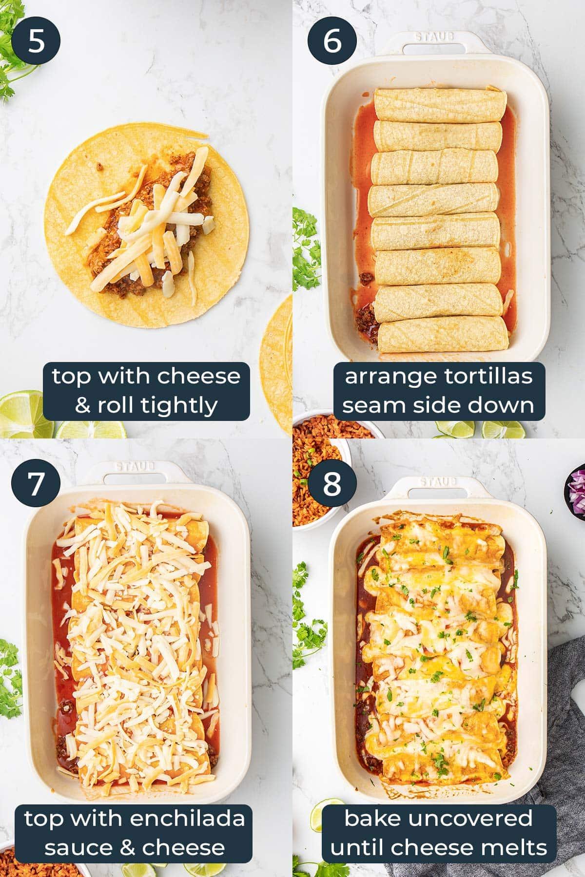 step by step instructions for making beef and cheese enchiladas