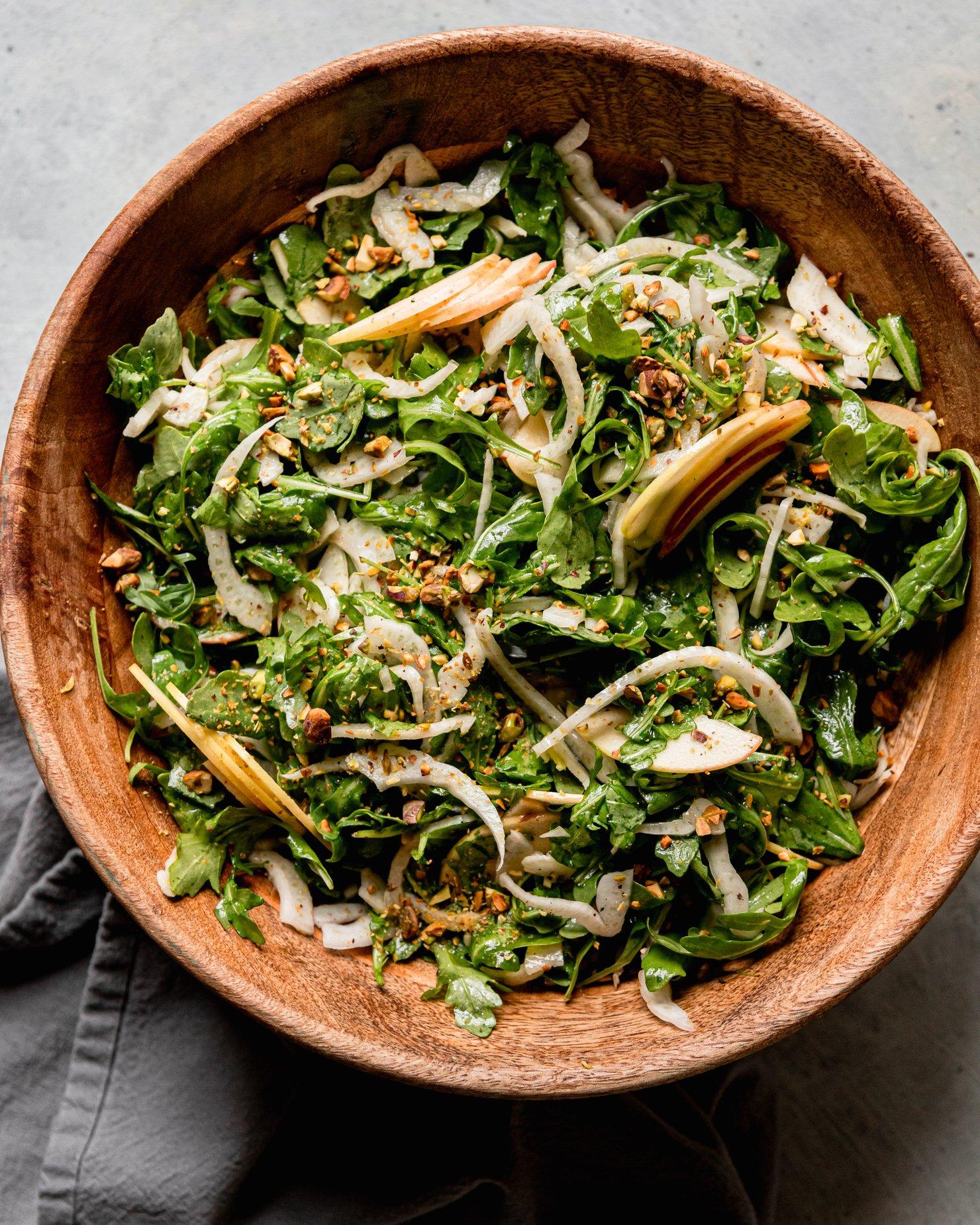 A close-up shot of the salad showing the texture and ingredients