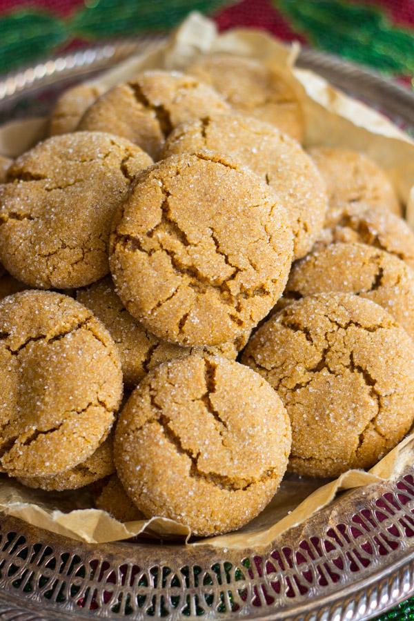 Close-up of a perfectly baked ginger cookie with crackled top and sparkling sugar