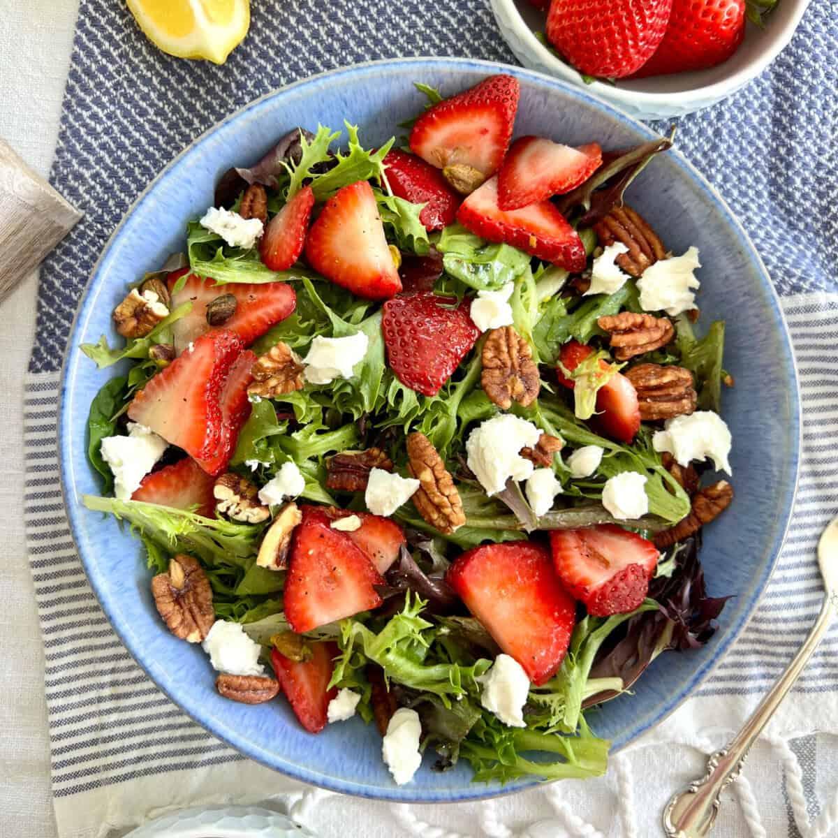 vibrant strawberry spring canyon salad with goat cheese and greens