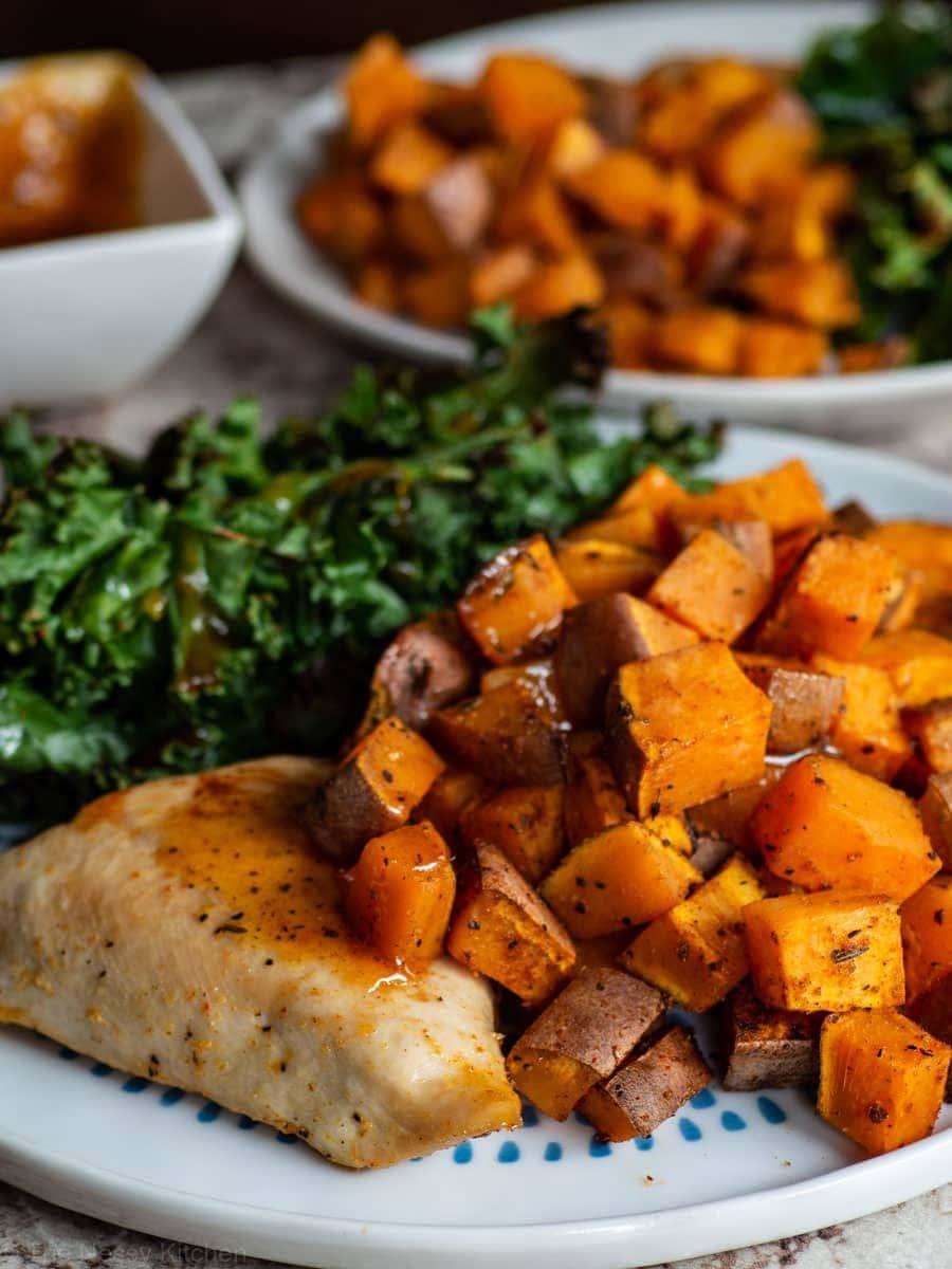 sheet pan cajun chicken and sweet potatoes
