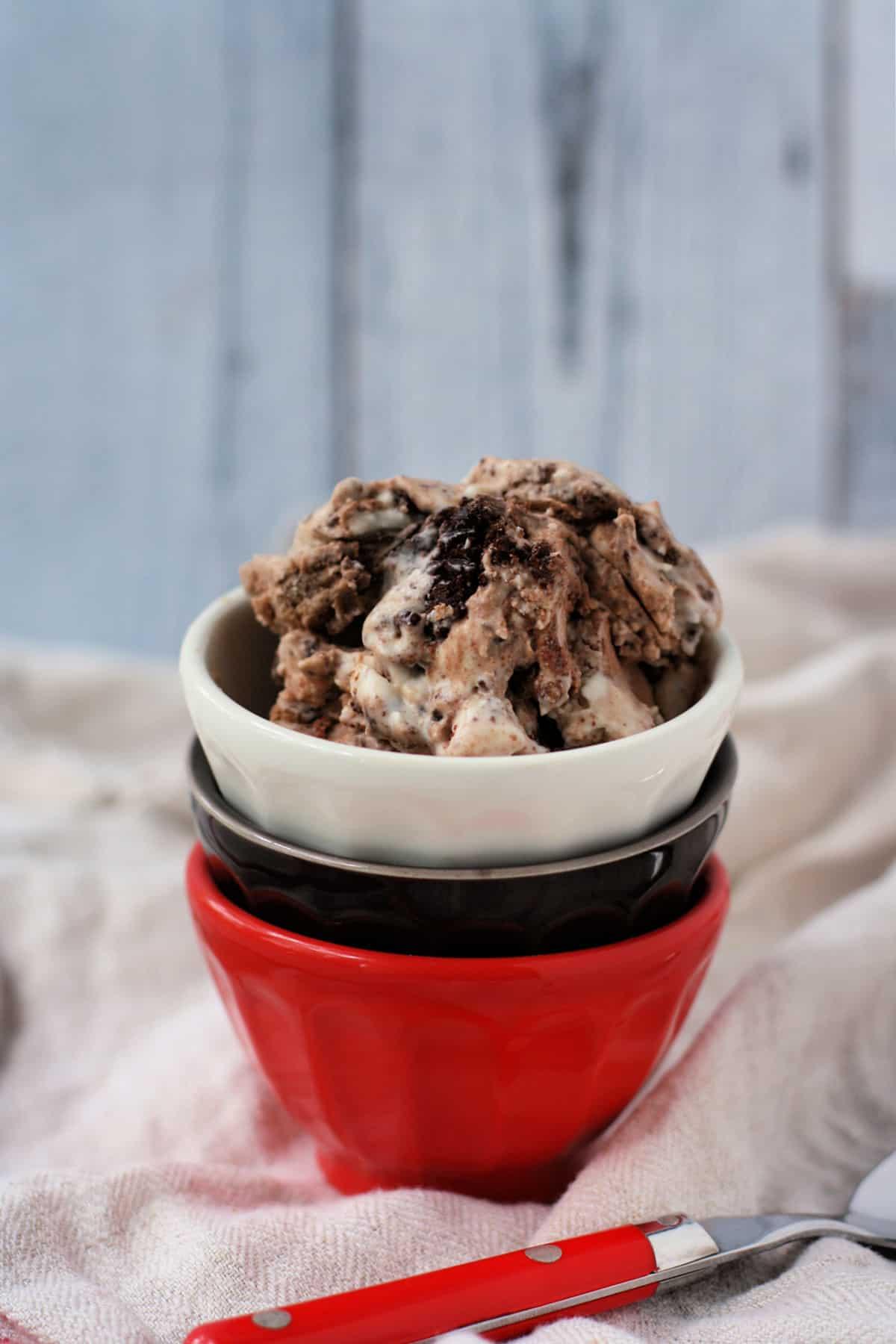 step-by-step photos of making vegan brownie batter and ice cream base