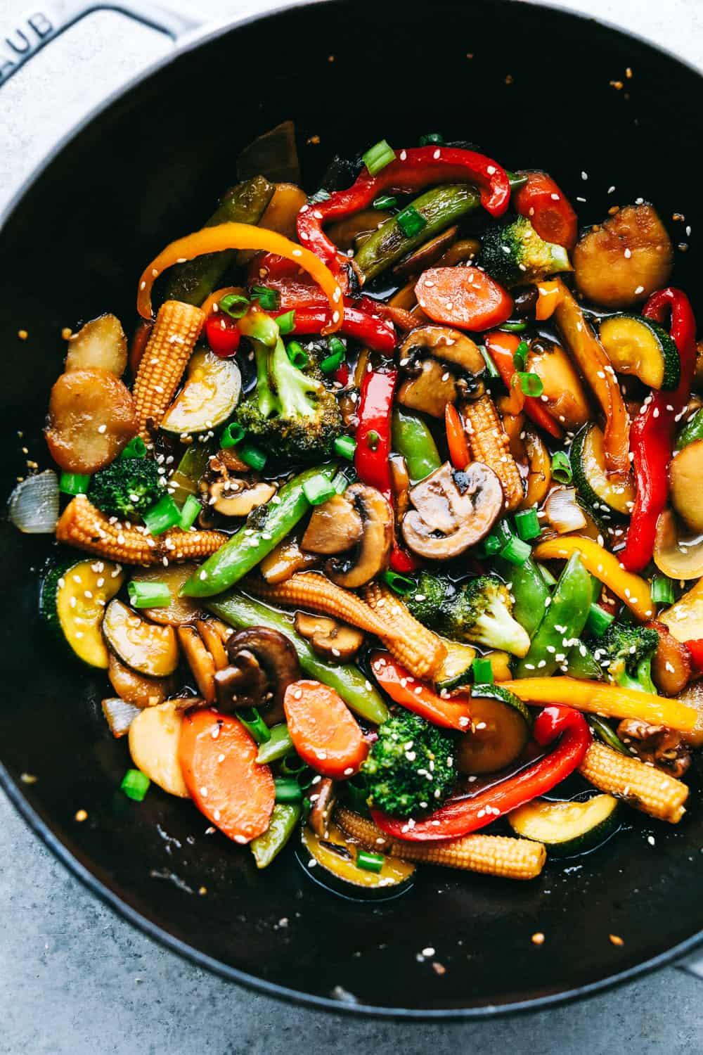 delicious vegetable stir fry in a wok