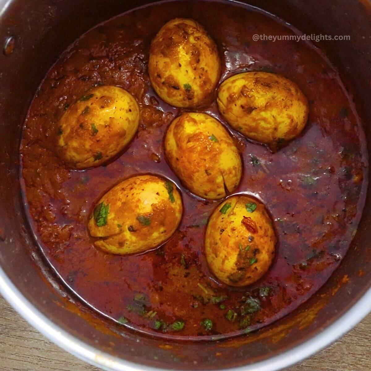 Close up of cumin spiced egg curry