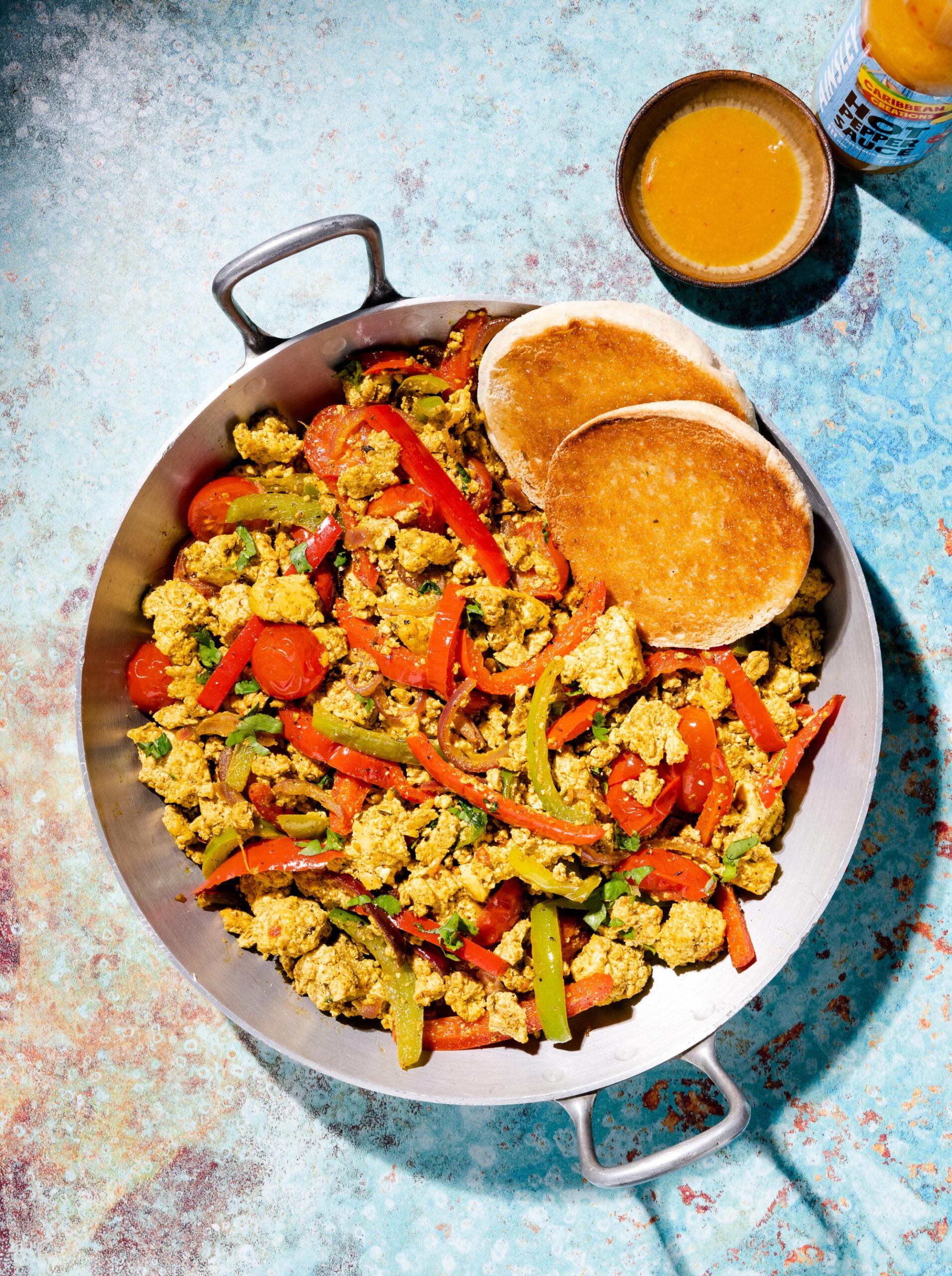gyro spiced tofu scramble in a skillet