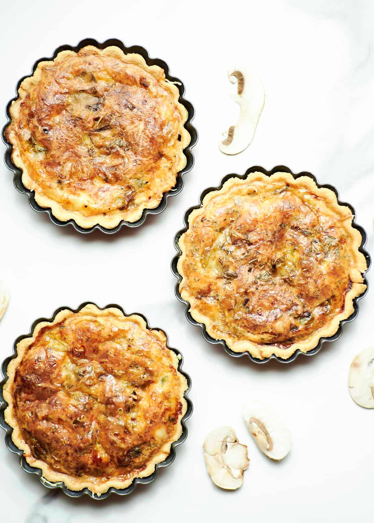 Overhead shot of a freshly baked Leek and Gruyere Quiche