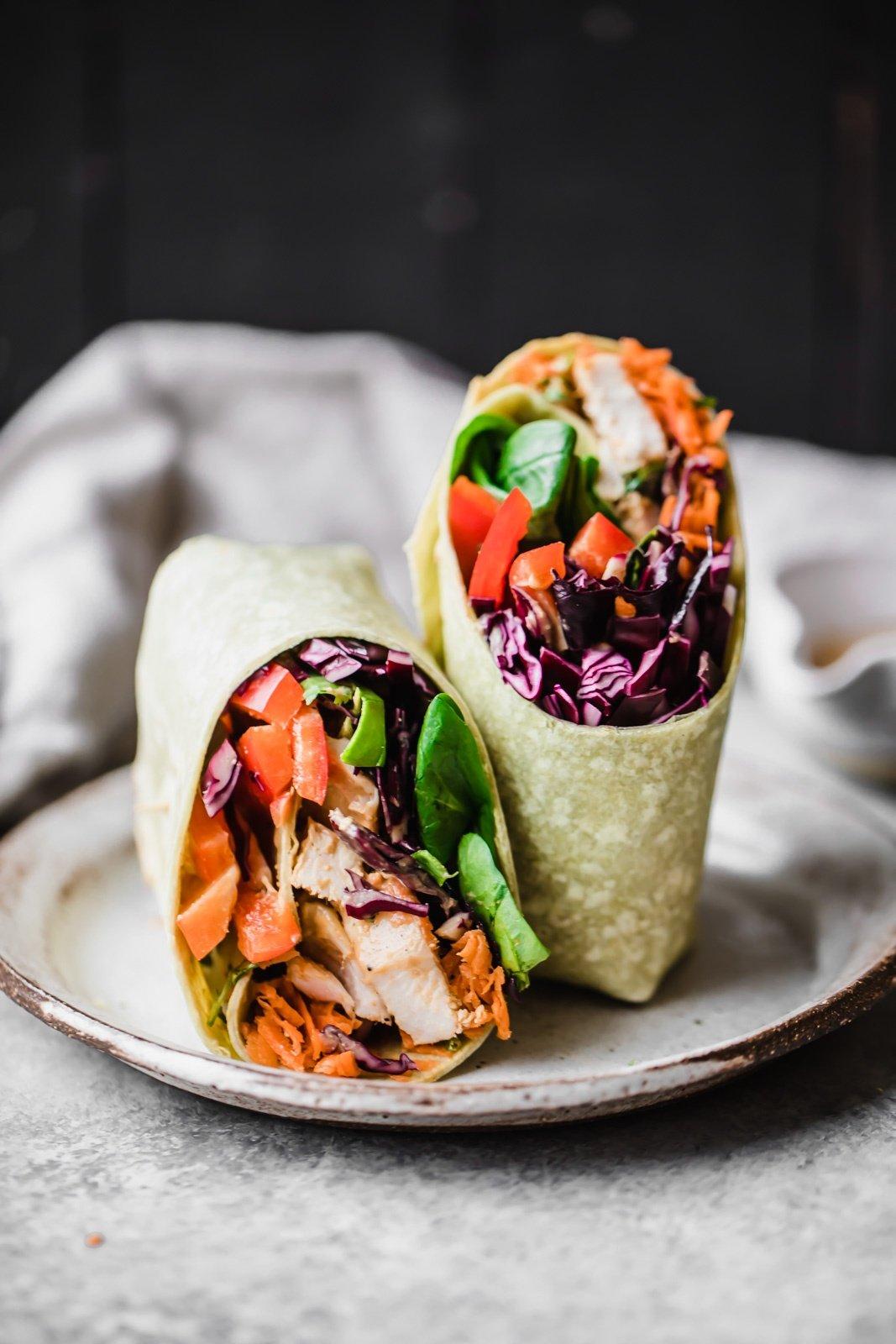 delicious and colorful wraps on a table