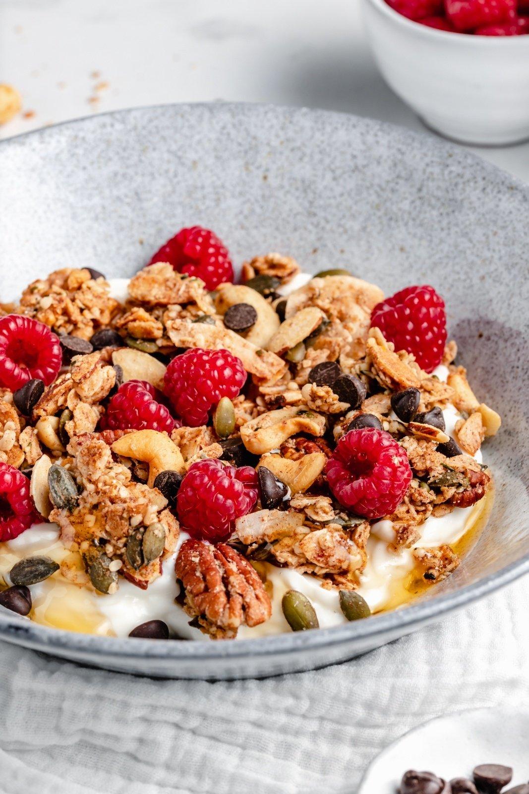 bowl of granola with nuts and seeds