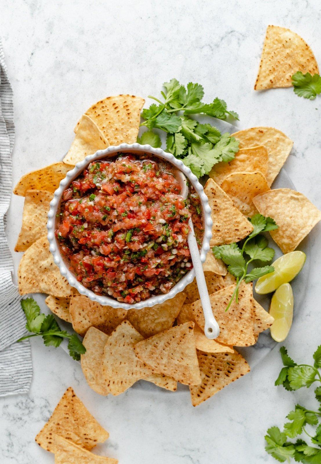 bowl of fresh salsa with chips